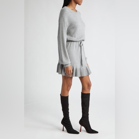 CINQ À SEPT Kiana grey knit sweater mini dress with tie size Medium - Picture 3 of 8